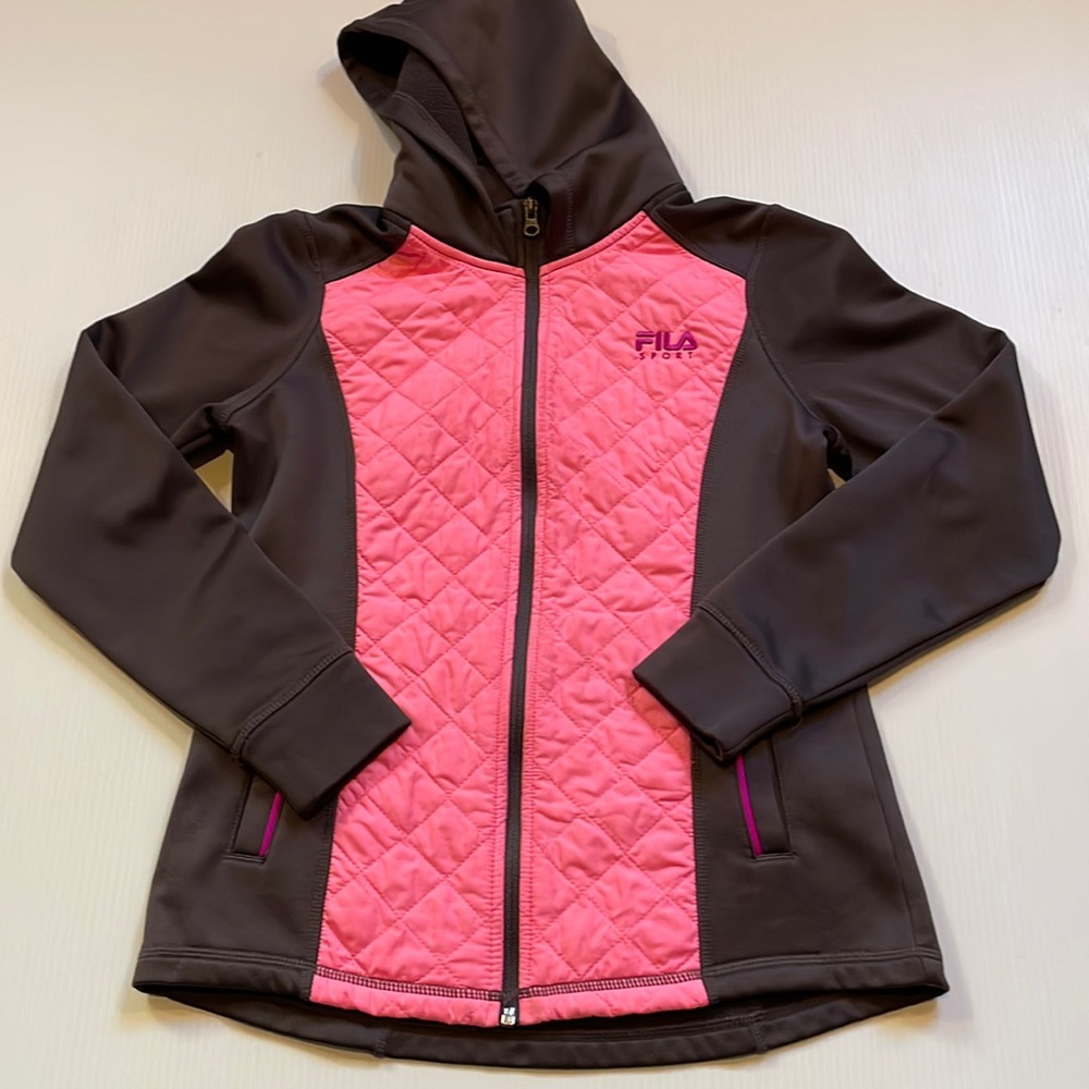 Fila sport full zip two tone brown and pink hoodie.  Girls size large